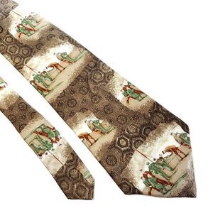 Arnold Palmer Brown‎ Beige Gold Print Wide Silk Tie